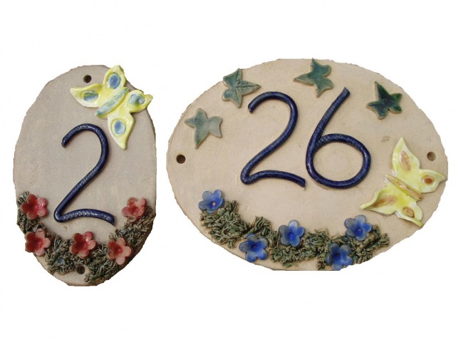 Oval house number plaque - butterfly design